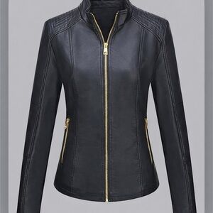 Bellivera Black Faux Leather Moto Jacket Quilted Slim Fit Biker Size S